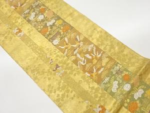 本漆金青銅引箔松に群鶴・花々模様織出し袋帯